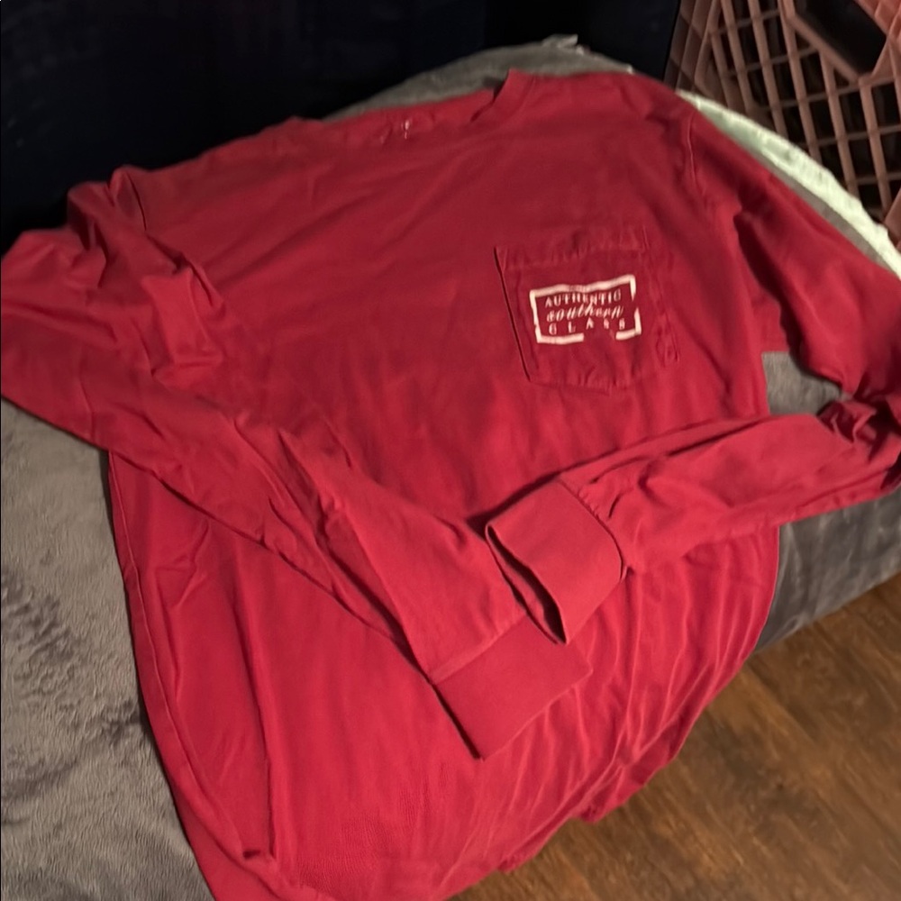 Red Long Sleeve Shirt with Pocket